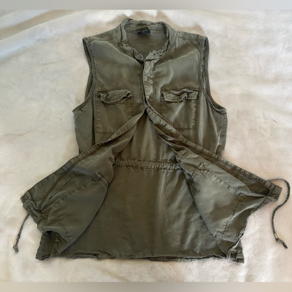 A.N.A Olive Utility Safari Vest Drawstring Waist Cargo Pocket Lyocell Large - Picture 9 of 11